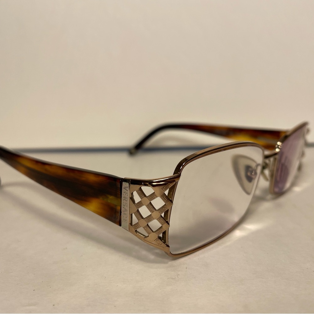Versace Gold Brown Tortoise Rectangular Glasses I… - image 1